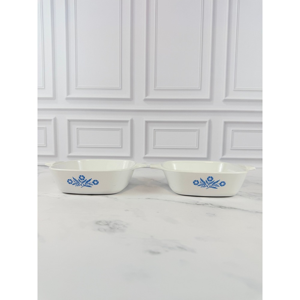 VTG PAIR (2) 1 3/4 Cup 5 1/4" Corning Ware Cornflower Blue Dishes Ghost Stamp